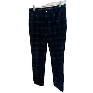 Talbots Velveteen Straight Pants Womens 4 Green Tartan Plaid Preppy Holiday